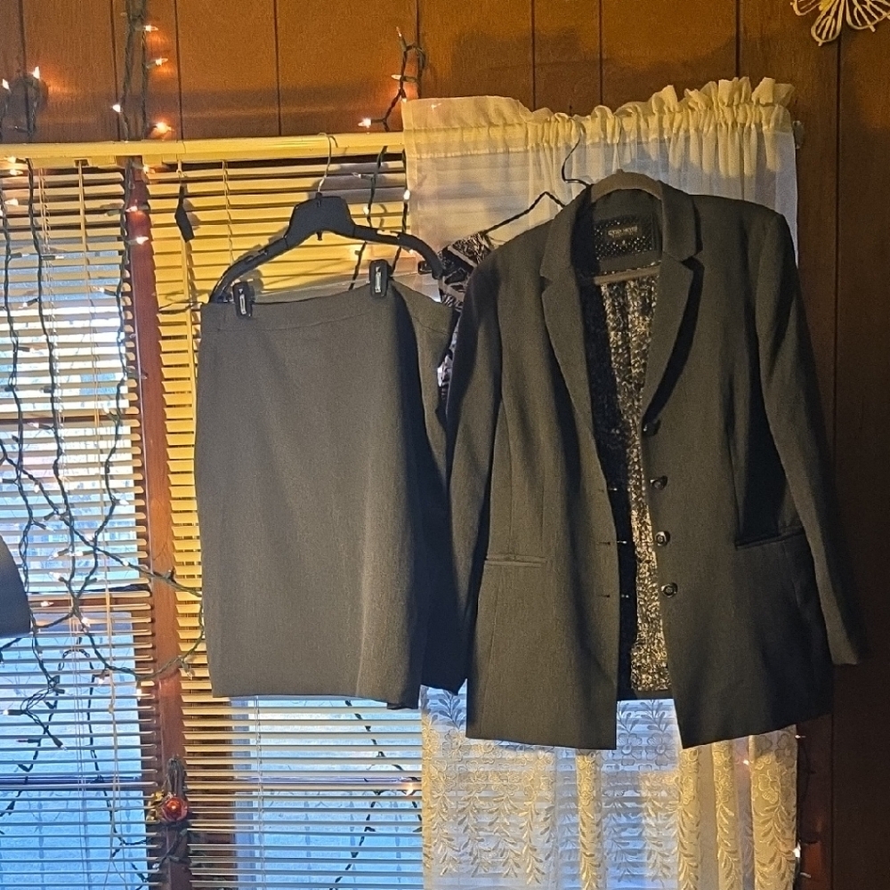 Women's Charcoal Blazer and Skirt Set